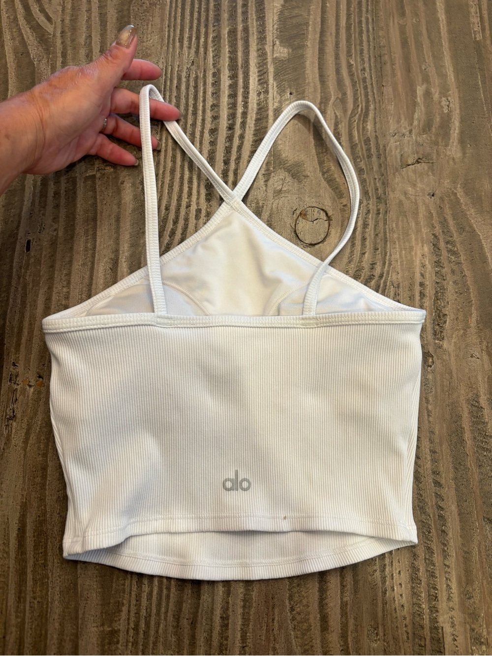 ALO Yoga White Ribbed Crisscross Cami Crop Top - Picture 2 of 3